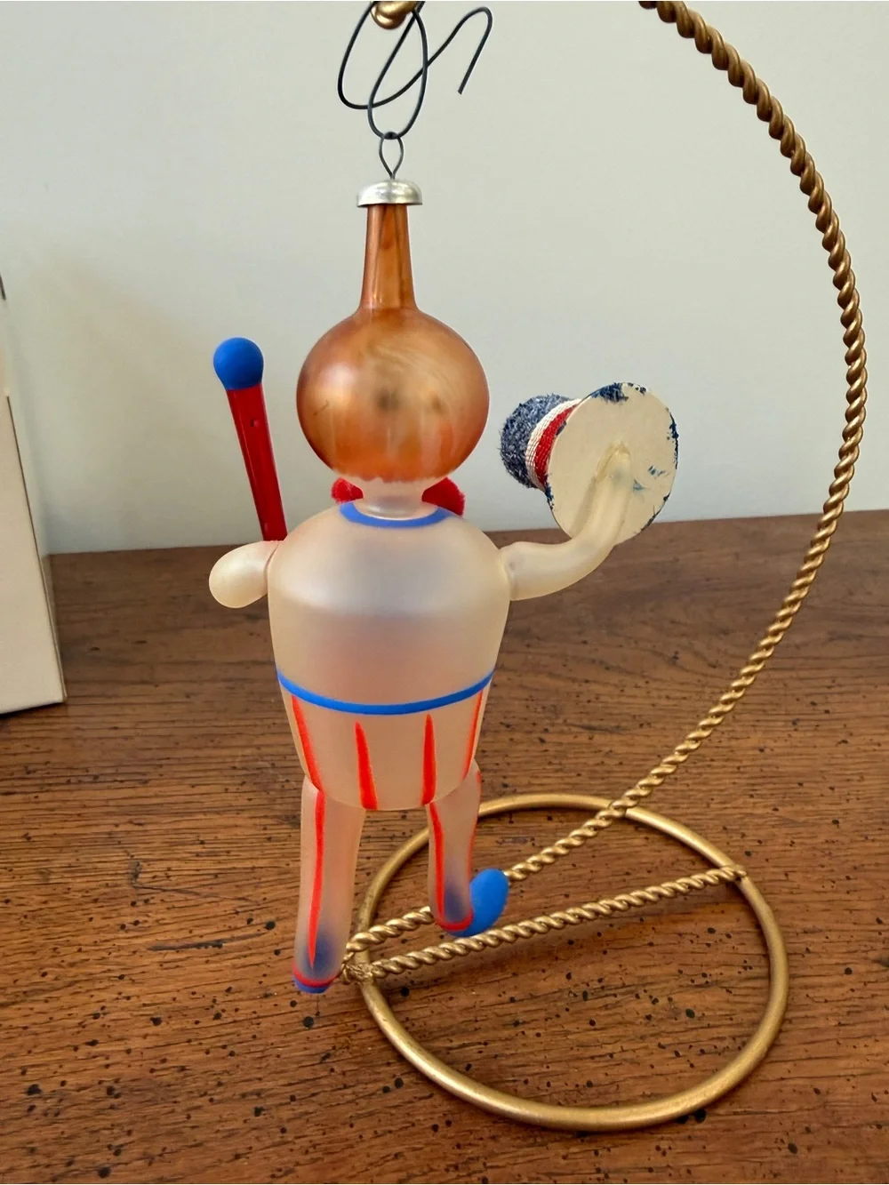 Vintage Italian  Glass Uncle Sam Ornament in Red, White, Blue